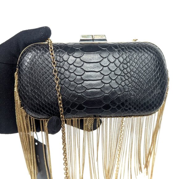 BCBG MAX AZRIA Croc Print Gold Fringes Evening Purse - NEW NWT - Picture 11 of 16